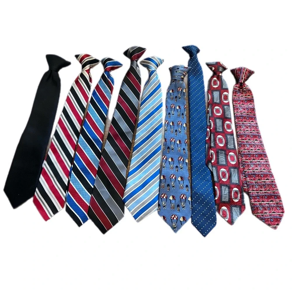 Wonder Nation Class Club Boys Clip-On Necktie Lot 9pc Multicolor Striped Novelty